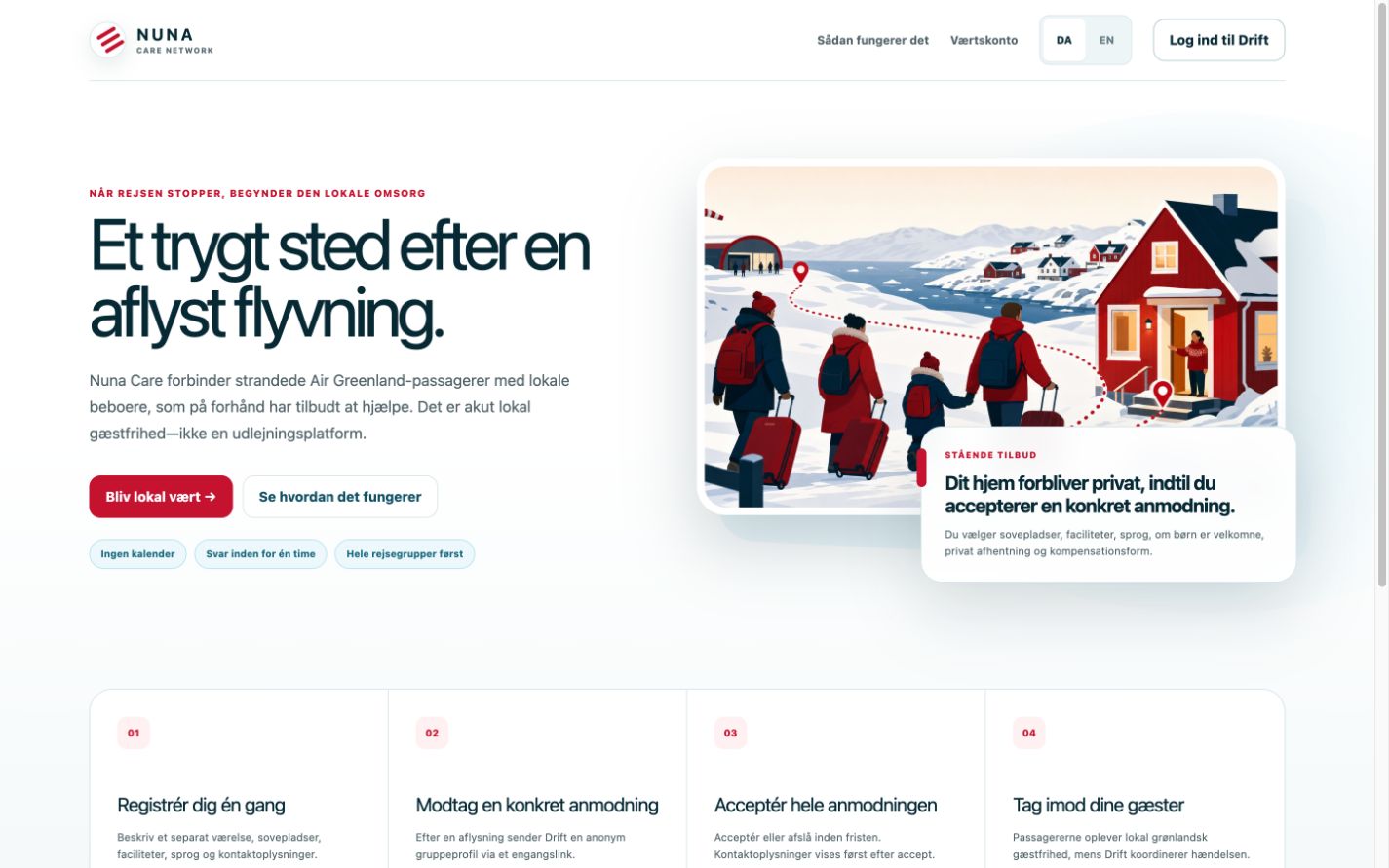 Tidligere produktvisning af NunaCare om lokal hjælp efter en aflyst flyvning